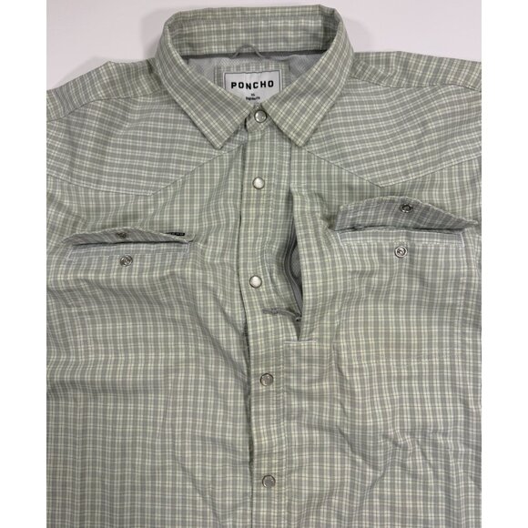 Poncho Mens Western Shirt Pearl Snap Size XL Reg Fit Light Green Fishing Outdoor - Picture 3 of 14